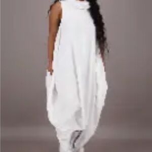 Advance Apparels White Sleeveless Draped Harem Jumpsuit